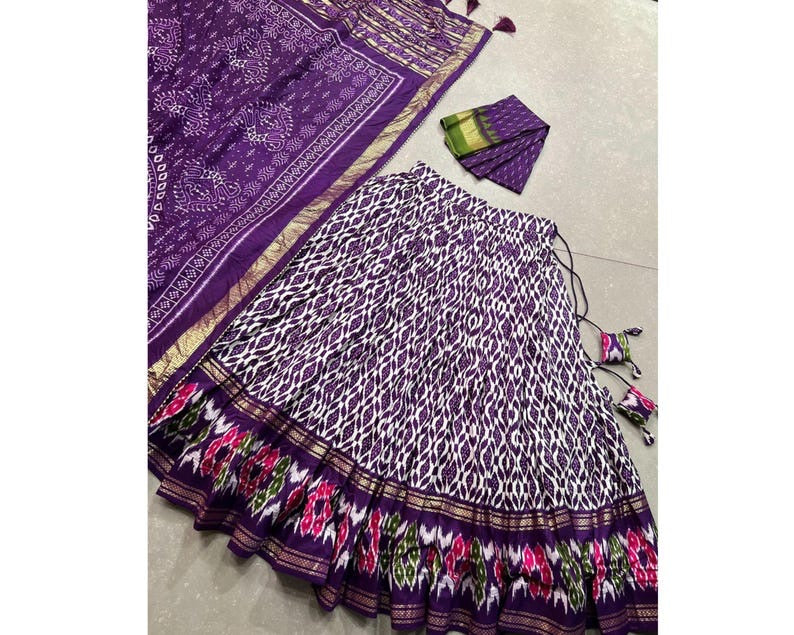 Purple Color Ikkat Print With Foil Work Tussar Silk Lehenga Choli