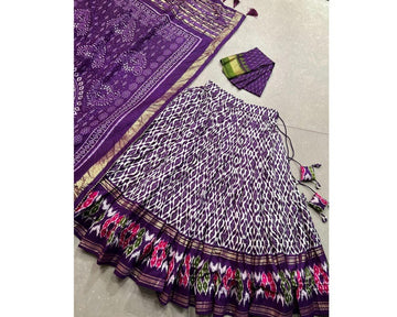 Purple Color Ikkat Print With Foil Work Tussar Silk Lehenga Choli