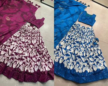 Glamorous Blue Floral Printed Tussar Silk Function Wear Lehenga Choli