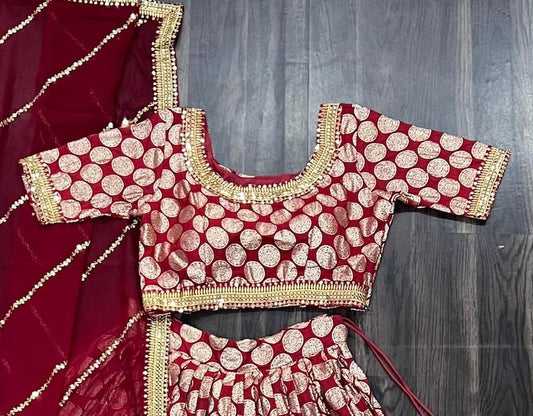 VELVET LEHENGA CHOLI WITH VELVET BLOUS & NET DUPTA