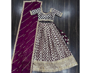 VELVET LEHENGA CHOLI WITH VELVET BLOUS & NET DUPTA