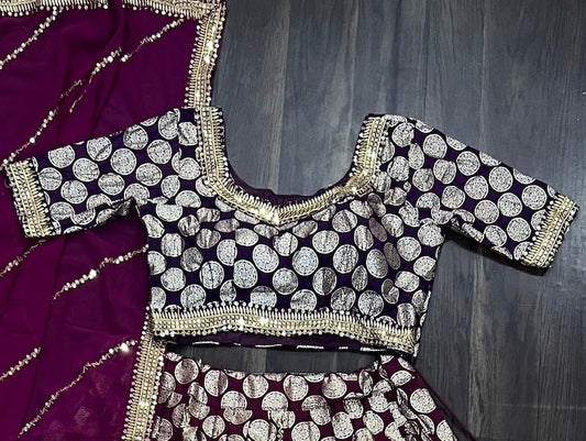 VELVET LEHENGA CHOLI WITH VELVET BLOUS & NET DUPTA