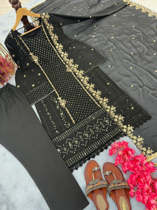 New Designer Party Wear Look Pure Chinon Silk Suit