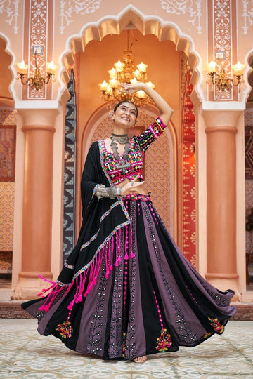 Navratri Special Designer Lehenga With Embroidery and Mirror Work Style for Gujarati Garba and Musical Event of Wedding lehenga for girl