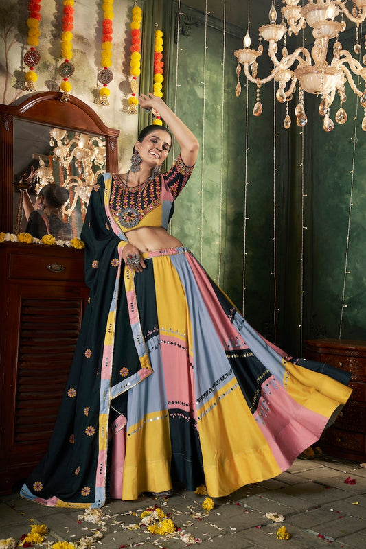 Navratri Special Designer Lehenga With Embroidery and Mirror Work Style for Gujarati Garba and Musical Event of Wedding lehenga for girl