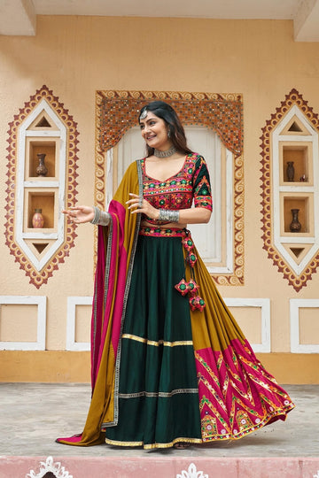 Women,s Tussar Silk With Leheriya And Foil Print Lehenga choli Set