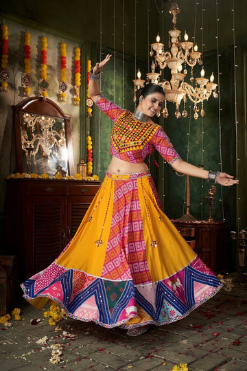 Teal Rayon Printed Panelled Style Chaniya Choli