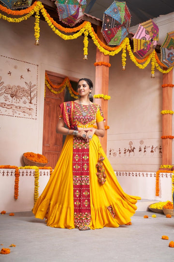 Mustard Ombre Glitter Sequins Lehenga Choli Set with Embroidered Net Dupatta