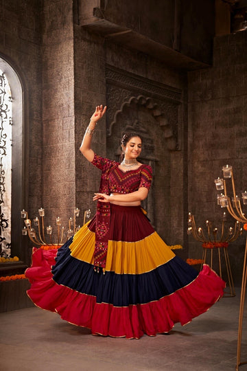 Gujarati Pearl White Navaratri Wear Lehenga Choli