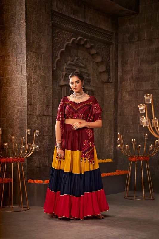 Gujarati Pearl White Navaratri Wear Lehenga Choli