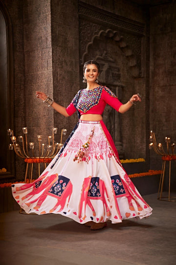 Embellished Mirror Work Cotton Ready to Wear Lehenga & Blouse With Dupatta