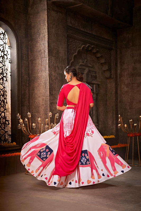 Embellished Mirror Work Cotton Ready to Wear Lehenga & Blouse With Dupatta