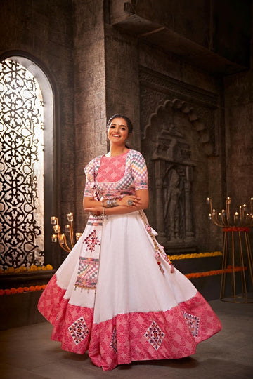 Chiffon Multi Pink And White Readymade Lehenga Choli