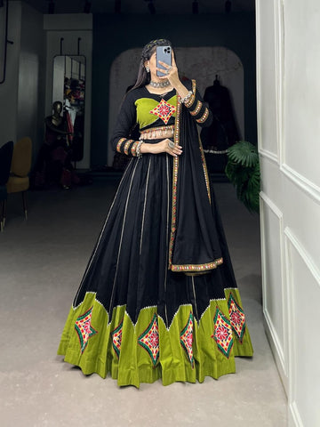 RAJGHARANA ART Women's Taffeta Silk Un-Stitched Lehenga Choli Material.
