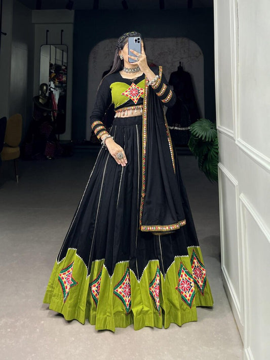 RAJGHARANA ART Women's Taffeta Silk Un-Stitched Lehenga Choli Material.