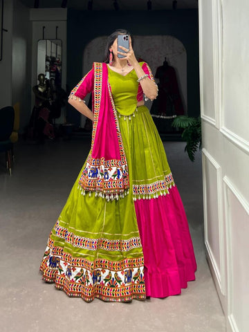 RAJGHARANA ART Women's Taffeta Silk Un-Stitched Lehenga Choli Material.