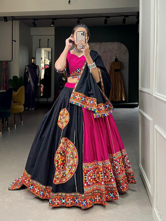 RAJGHARANA ART Women's Taffeta Silk Un-Stitched Lehenga Choli Material.