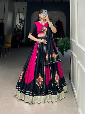 RAJGHARANA ART Women's Taffeta Silk Un-Stitched Lehenga Choli Material.