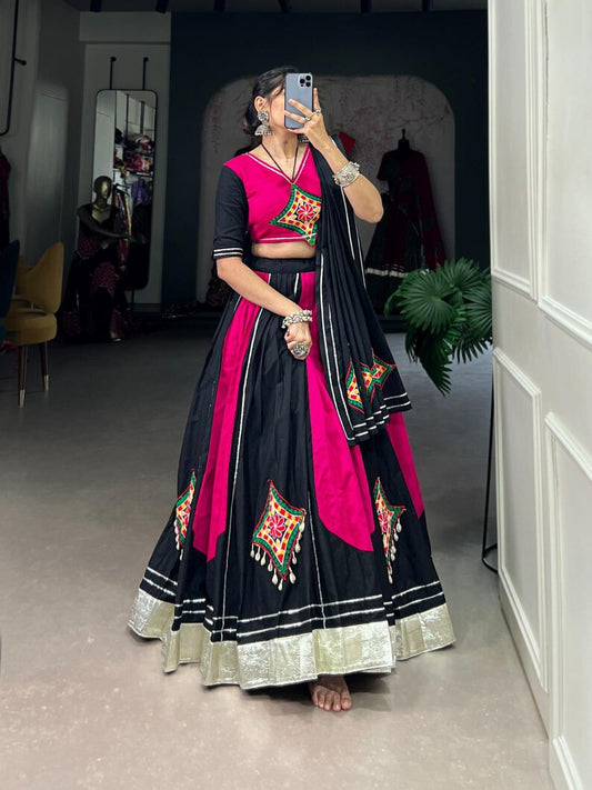 RAJGHARANA ART Women's Taffeta Silk Un-Stitched Lehenga Choli Material.