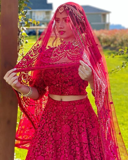 Designer Red lehenga choli for women party wear Bollywood lengha sari,Indian wedding wear embroidered lehenga with dupatta,chaniya choli