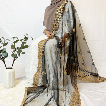 Gold net mirror work (sitara) dupattas for woman / net sequinnce mirror dupattas for woman and girls / party wear net mirror dupattas / net sitara dupattas pack of 1pcs