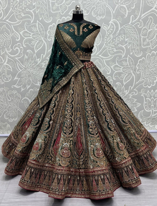 Exclusive Designer Heavy Velvet Lehenga Choli , Beautiful Blouse Piece With Soft Net Dupatta , Wedding & Reception Outfit Wear Lehenga Choli