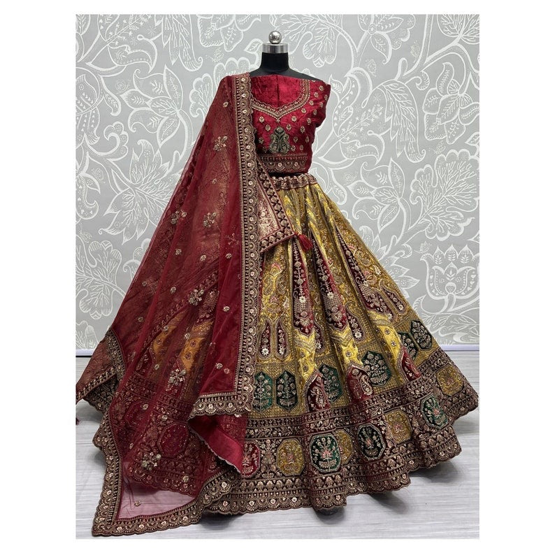 Exclusive Designer Heavy Velvet Lehenga Choli , Beautiful Blouse Piece With Soft Net Dupatta , Wedding & Reception Outfit Wear Lehenga Choli