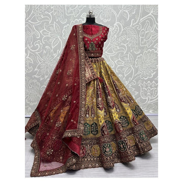 Exclusive Designer Heavy Velvet Lehenga Choli , Beautiful Blouse Piece With Soft Net Dupatta , Wedding & Reception Outfit Wear Lehenga Choli