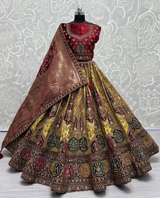 Exclusive Designer Heavy Velvet Lehenga Choli , Beautiful Blouse Piece With Soft Net Dupatta , Wedding & Reception Outfit Wear Lehenga Choli