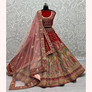 Exclusive Designer Heavy Velvet Lehenga Choli , Beautiful Blouse Piece With Soft Net Dupatta , Wedding & Reception Outfit Wear Lehenga Choli