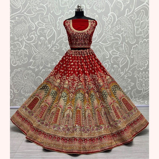 Exclusive Designer Heavy Velvet Lehenga Choli , Beautiful Blouse Piece With Soft Net Dupatta , Wedding & Reception Outfit Wear Lehenga Choli