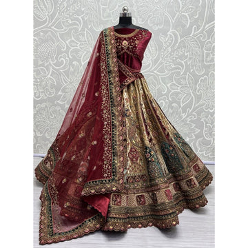 Exclusive Designer Heavy Velvet Lehenga Choli , Beautiful Blouse Piece With Soft Net Dupatta , Wedding & Reception Outfit Wear Lehenga Choli