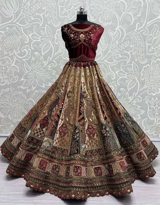 Exclusive Designer Heavy Velvet Lehenga Choli , Beautiful Blouse Piece With Soft Net Dupatta , Wedding & Reception Outfit Wear Lehenga Choli