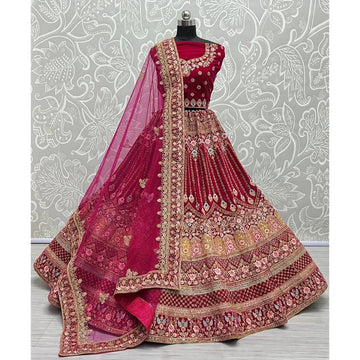 Exclusive Designer Heavy Velvet Lehenga Choli , Beautiful Blouse Piece With Soft Net Dupatta , Wedding & Reception Outfit Wear Lehenga Choli