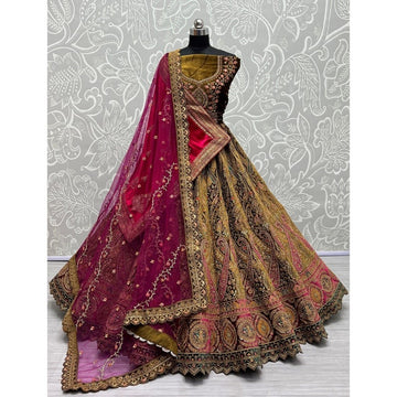 Exclusive Designer Heavy Velvet Lehenga Choli , Beautiful Blouse Piece With Soft Net Dupatta , Wedding & Reception Outfit Wear Lehenga Choli
