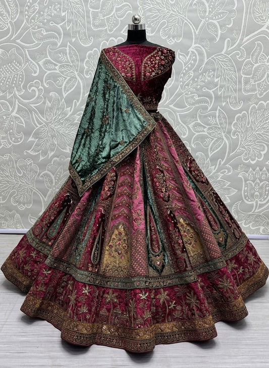 Velvet embroidered bridal Lehenga Choli and dupatta set Gujju Fashions Designer Lehnga Choli