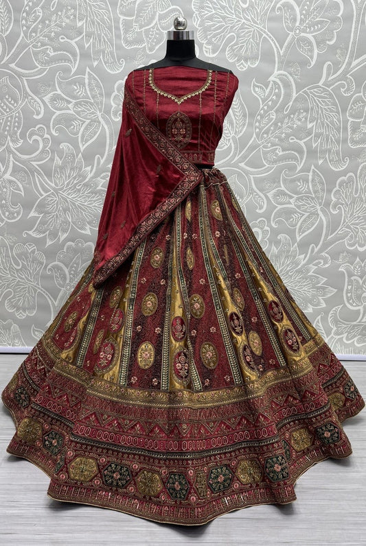 Velvet embroidered bridal Lehenga Choli and dupatta set Gujju Fashions Designer Lehnga Choli