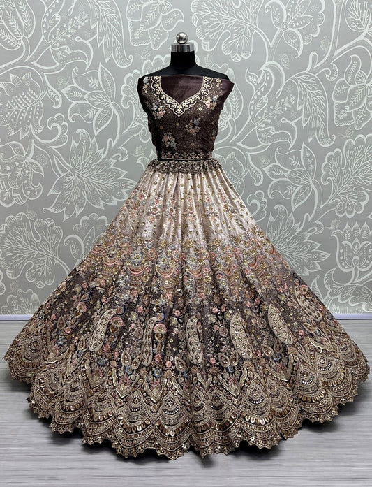Gorgeous Maroon Color Pure Velvet Lehenga With Multi Thread Work, Sequence work, Dori Work, Zircon Diamond