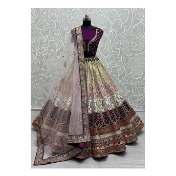 Embroidered Round Neck Silk Women's Lehenga Choli Set