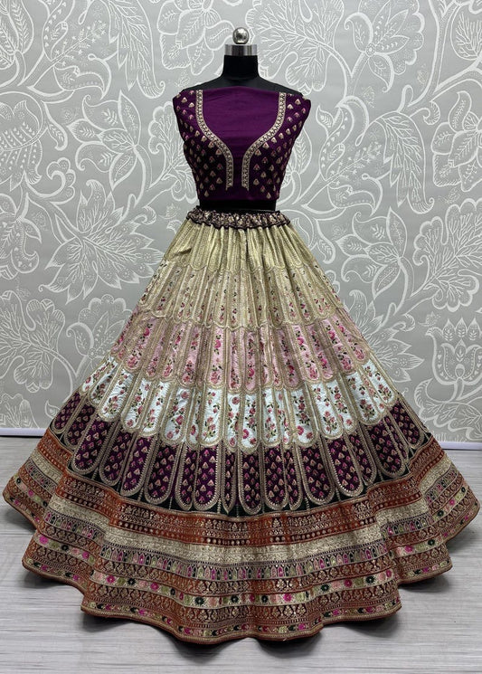 Embroidered Round Neck Silk Women's Lehenga Choli Set