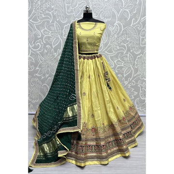 Embroidered Round Neck Silk Women's Lehenga Choli Set