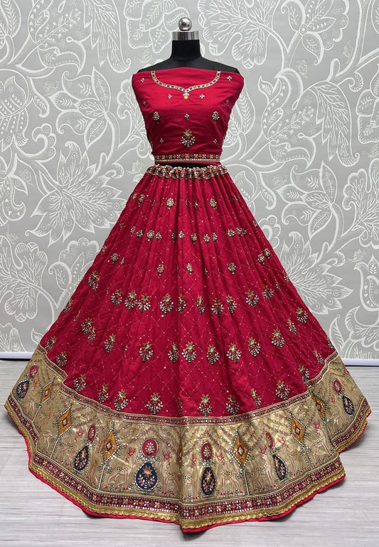 Embroidered Round Neck Silk Women's Lehenga Choli Set
