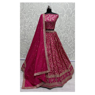 Embroidered Round Neck Silk Women's Lehenga Choli Set