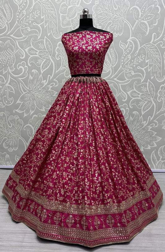 Embroidered Round Neck Silk Women's Lehenga Choli Set