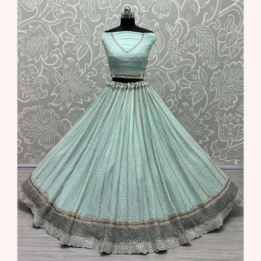 Self Design Semi Stitched Lehenga Choli  (Light Green)