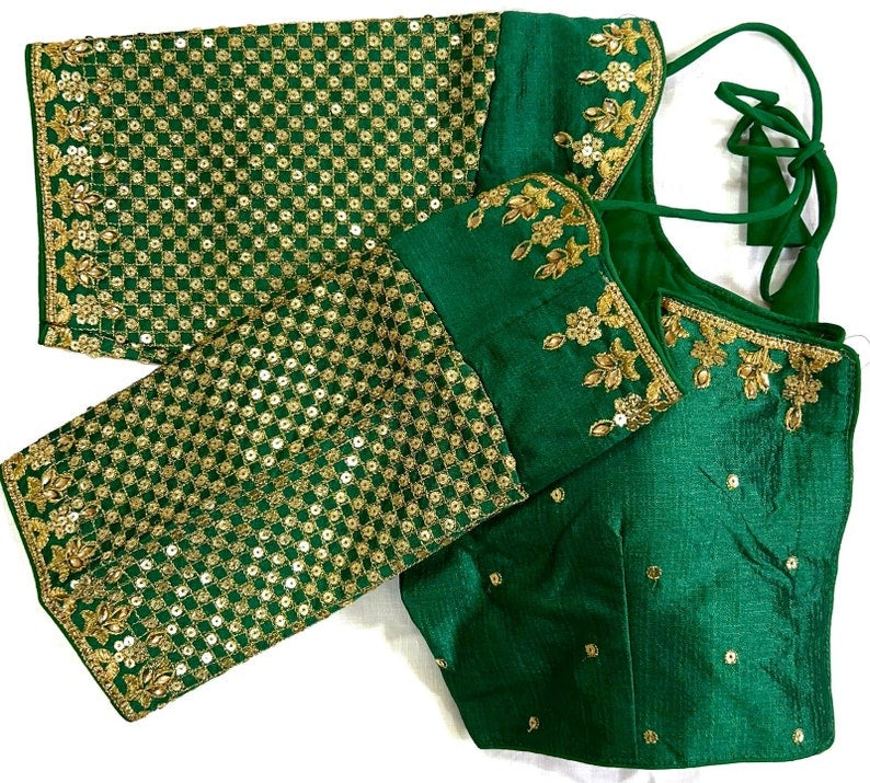 Elegant Green Banglori Silk Embroidered Blouses: Classic Fashion for Women