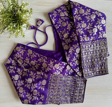 Purple Brocade Embroidery Pattern Readymade Designer Saree Blouse