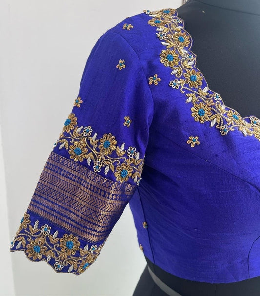 Stone studded Gold Work kardana n zardosi net hands work Ready to wear Blouse