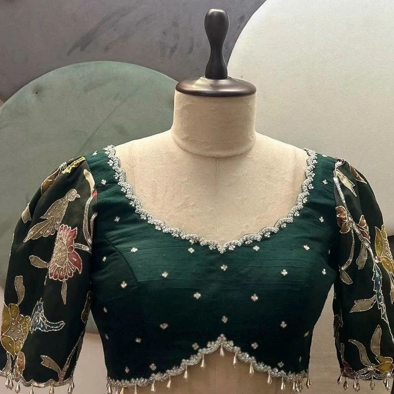 Stone studded Gold Work kardana n zardosi net hands work Ready to wear Blouse