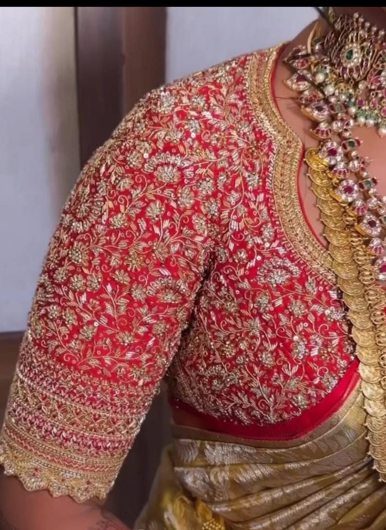 Bridal Gold Jardosi and Maggam work Blouse ready to wear any size possible